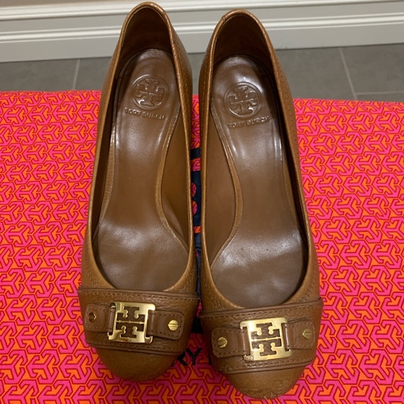 Tory Burch Shoes - Tory Burch Natalya Brown Leather Wedge